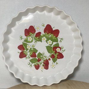 Vintage Action Stoneware Quiche Tart Pie Baking Dish Plate Strawberry Design